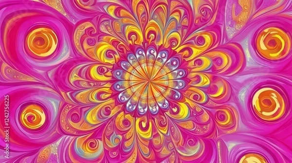 Fototapeta A Vibrant Abstract Floral Mandala Design with Intricate Patterns