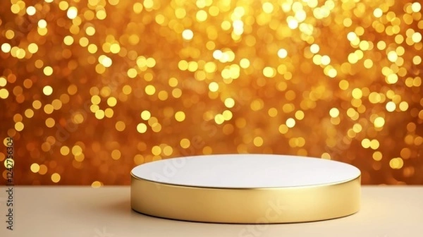 Obraz Elegant Display Stand with Golden Bokeh Background for Showcase