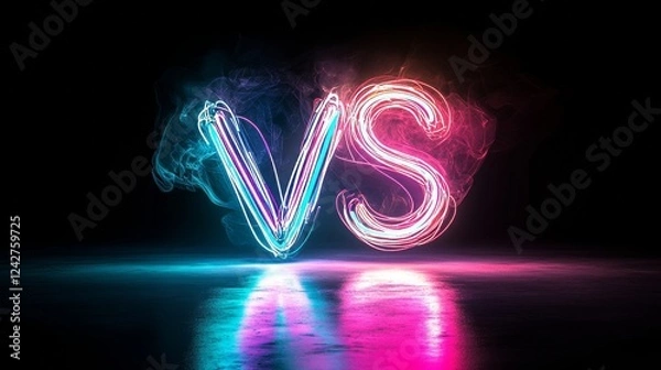 Fototapeta Glowing neon line with VS text icon template. Versus Icon background. Versus sign contrast simple illustration