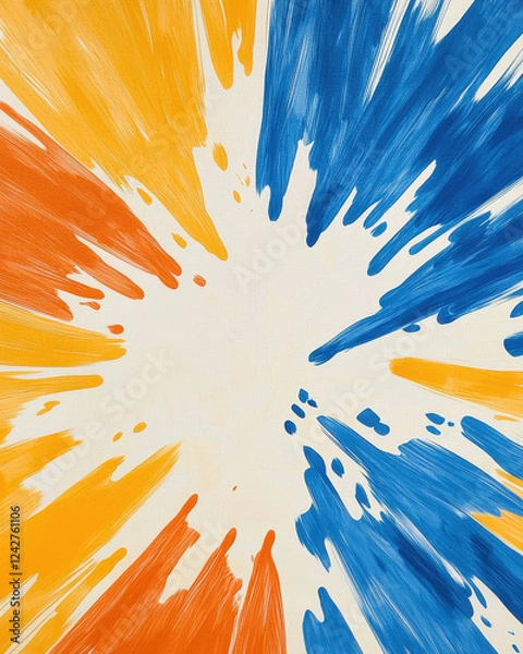 Obraz Vibrant explosion of orange and blue paint strokes on white background