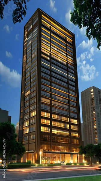 Obraz Night City Tower 3D Illustration