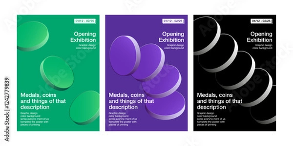 Obraz Coin medal low cylinder circle 3D poster collection simple modern green violet black background printing exhibition annual round gradient layout minimal style 
