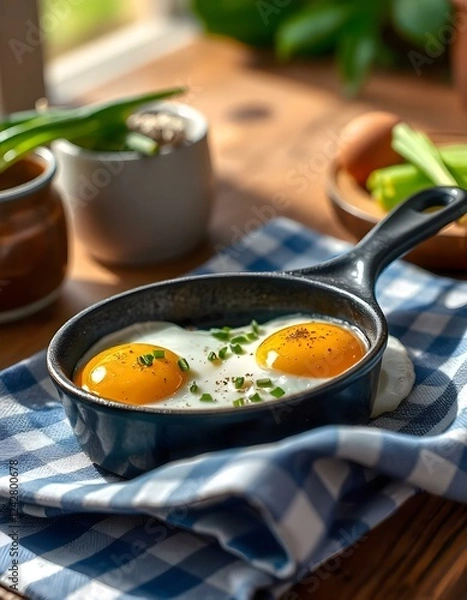 Obraz eggs in a cast iron skillet