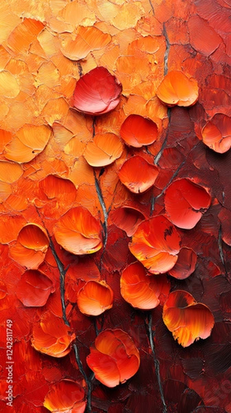 Obraz Abstract orange background with red poppy flower petals, close up, oil color painting.