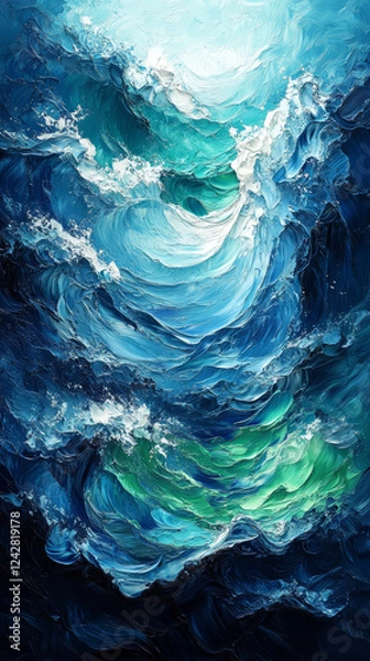 Obraz Abstract blue ocean wave background. Fantasy fractal texture, oil color painting.