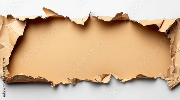 Fototapeta Ripped paper, beige background, flat lay, blank space, for design, creative concept