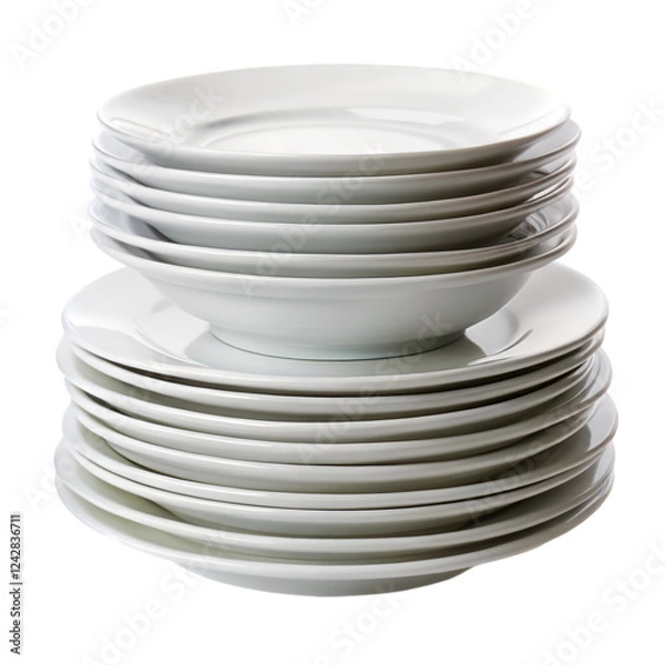 Fototapeta Stack of white plate isolated on transparent background