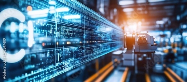 Fototapeta Factory Automation Digital Data Stream on Robotic Arm