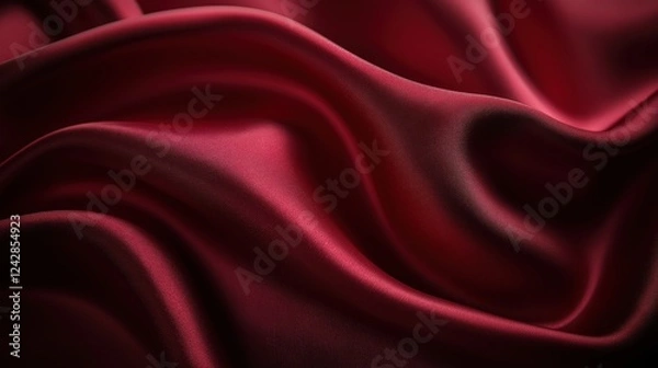 Fototapeta Luxurious dark red silk fabric with smooth folds and soft lighting