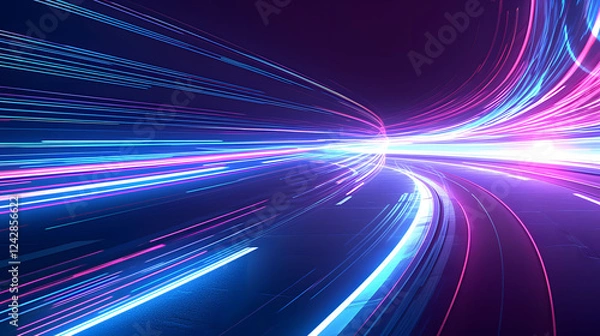 Fototapeta Abstract technological background with a halo of blue digitized line glow