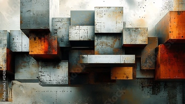 Fototapeta Rustic Metal Cubes Abstract Industrial Design. AI Generated