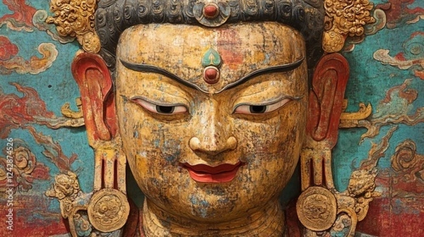 Obraz Intricate Detail of a Decorative Buddha Sculpture Showcasing Cultural Artistry