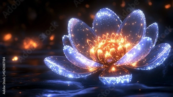 Fototapeta Stunning Glowing Lotus Flower Floating Gracefully on a Calm Water Surface
