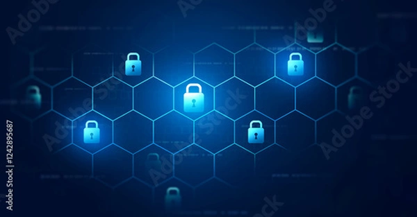 Obraz Data protection privacy concept. Cyber Data. Cyber security internet and networking.Padlock icons on  binary code background.