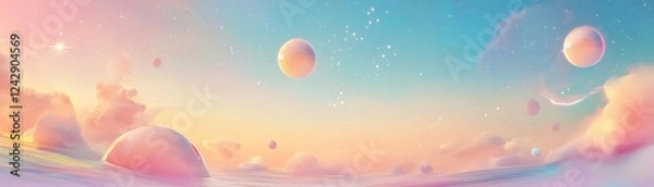 Fototapeta Pastel Planets Float Across a Dreamlike Sky