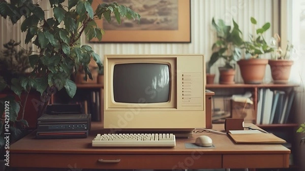 Fototapeta Vintage Computer in Retro Office Setting
