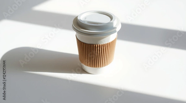 Fototapeta Takeaway coffee cup with a lid mock up isolated on white background.Ai generative