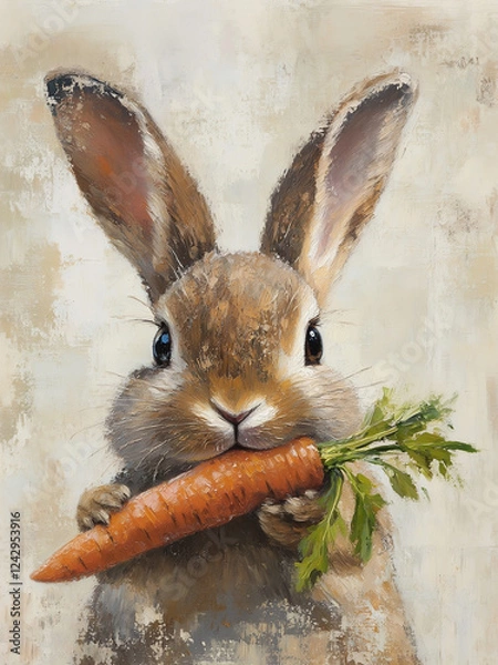 Obraz Vintage Easter Bunny with Carrot Portrait