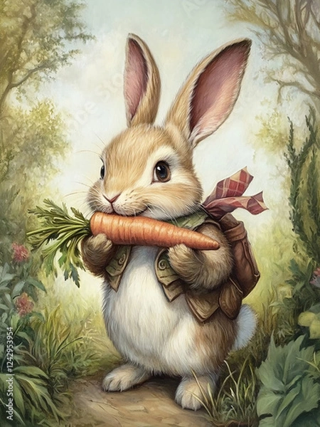 Obraz Vintage Easter Bunny with Carrot Portrait
