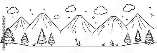 Obraz A Simple Line Drawing of Mountains and Trees