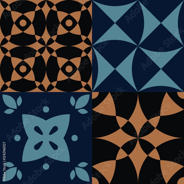 Fototapeta Geometric seamless pattern, abstract patchwork oriental style vector. Geometry floor tiles design. Moroccan, Spanish and Portuguese azulejos ceramic design.