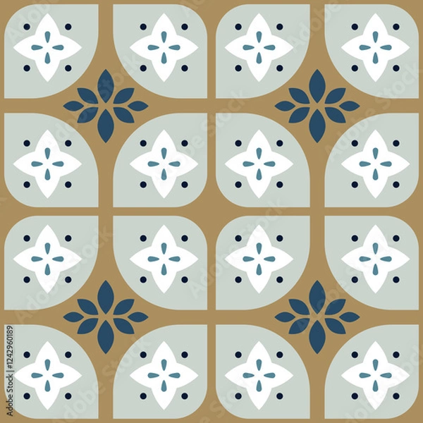 Fototapeta Geometric seamless pattern, abstract oriental style vector. Geometry tiles design. Moroccan, Spanish and Portuguese azulejos ceramic design.