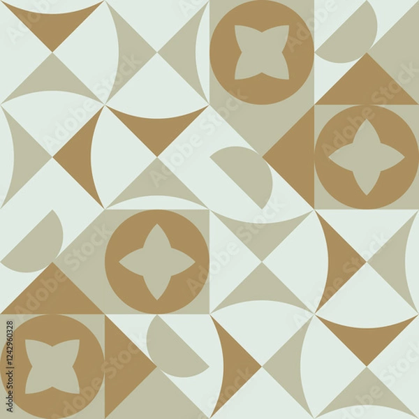 Fototapeta Geometric seamless pattern, abstract oriental style vector. Geometry floor tiles design. Moroccan, Spanish and Portuguese azulejos ceramic design.