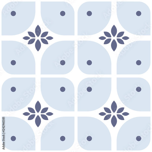 Fototapeta Geometric seamless pattern, abstract oriental style vector. Geometry blue tiles design. Moroccan, Spanish and Portuguese azulejos ceramic design.