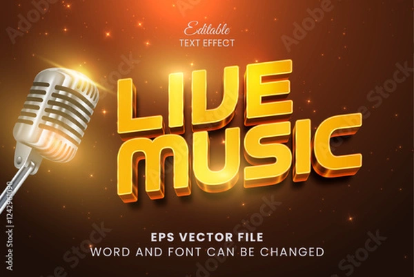 Fototapeta Live music 3d editable vector text effect. Music show text style