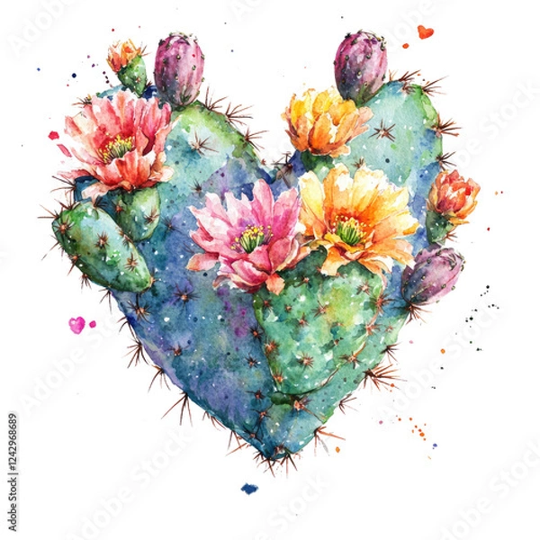 Fototapeta Heart-Shaped Cactus with Colorful Flowers in a Vibrant Design