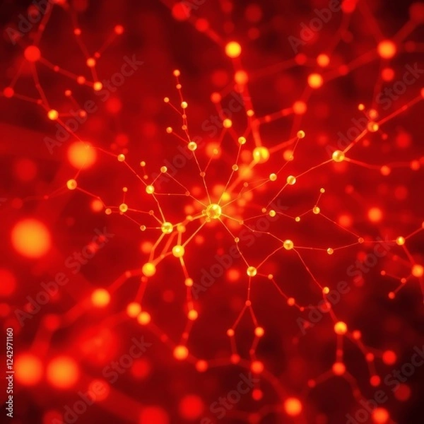 Fototapeta Vibrant red abstract representation of interconnected nodes and lines showcasing network structure