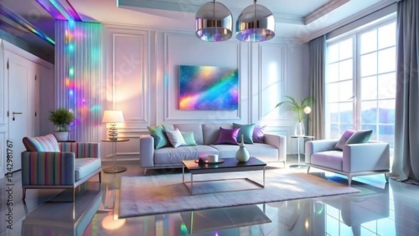 Fototapeta Modern Living Room Interior with Colorful Lighting
