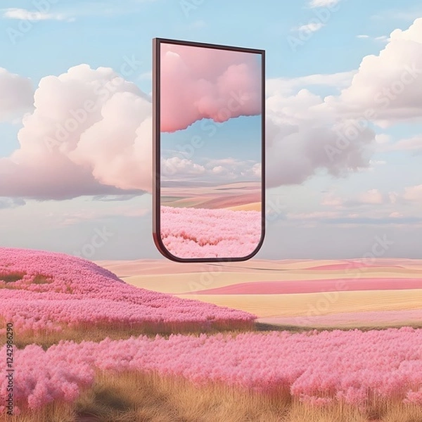 Fototapeta Pink Fields Reflect in a Surreal Frame