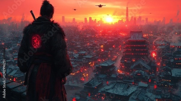 Fototapeta Advanced urban skyline featuring high-tech transportation