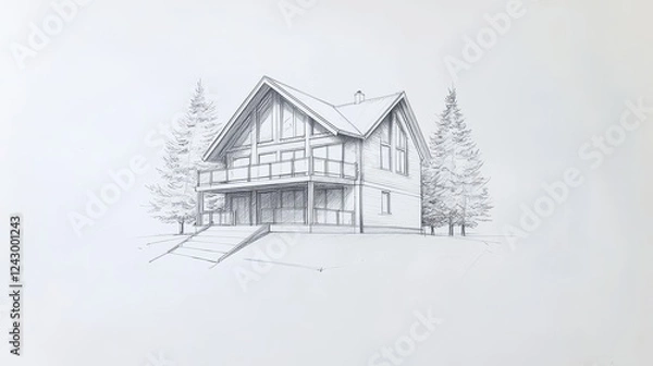 Fototapeta Charming house surrounded by trees, a serene abode for peaceful living cozy