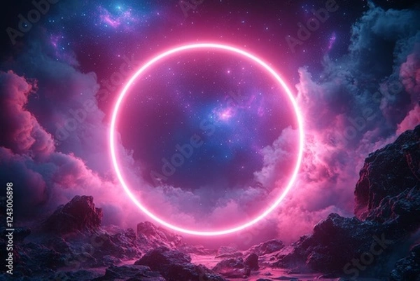 Obraz Alien Planet sci-fi outer space encounter wallpaper generated by AI illustration with copy spac