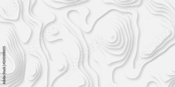 Fototapeta Abstract white paper cut background with lines. Background of the topographic map. White wave paper curved reliefs abstract background. Realistic papercut decoration textured with wavy layers.