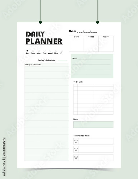 Fototapeta Minimalist Printable vector planner template design, Daily planner for every day, Schedule, tasks, notes for the every day and simple printable to do list, Vector graphic set for daily routine.