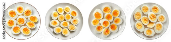 Fototapeta Plate with sliced eggs isolated on transparent background, PNG, Set of