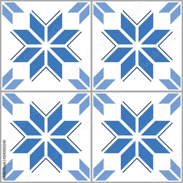 Obraz Azulejo wallpaper tiles design with star - vector seamless pattern - Portuguese and Spanish style