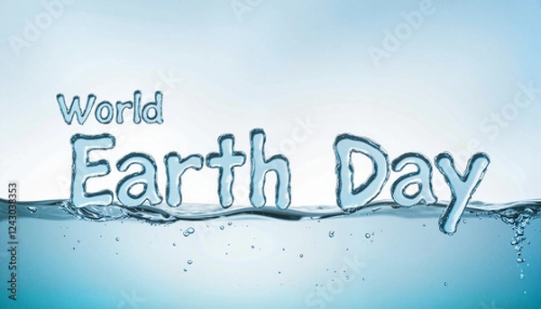 Obraz 3D text "World Earth Day" made of water splashes against soft gradient background emphasizing conservation