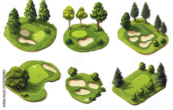 Obraz Golf Course Illustration: Green Grass, Sand Traps, and Flag