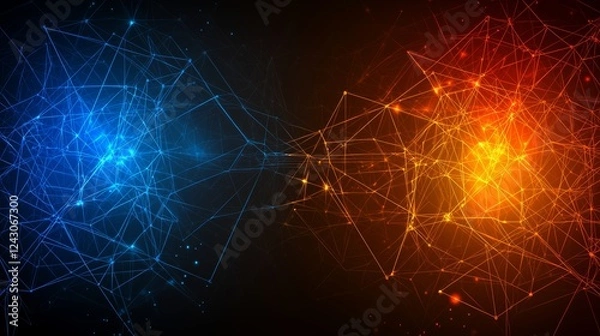 Fototapeta A conceptual illustration depicting human resources and worldwide connectivity, with icons of people linked by luminous lines to form a network.