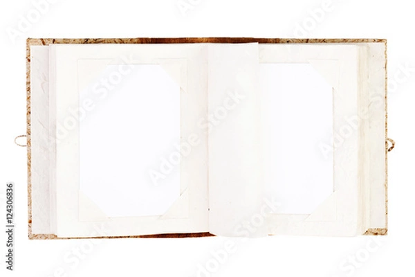 Fototapeta Open old photo album with place for your photos isolated on white background.