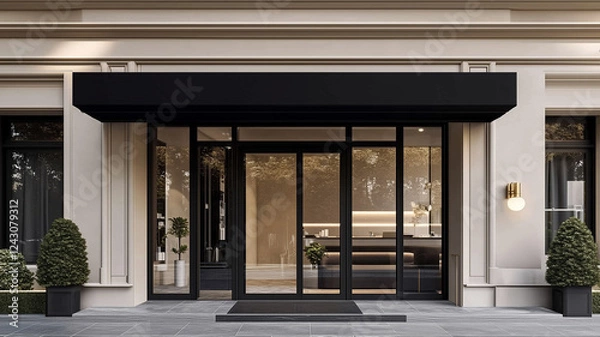 Fototapeta Inviting flower shop entrance with elegant design and floral decoration. Ideal for branding and retail concepts.