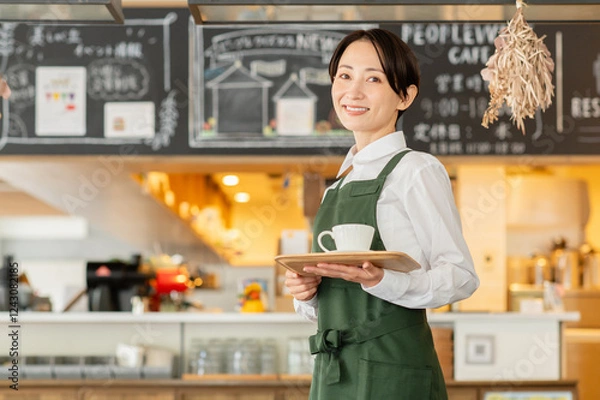 Obraz カフェで働くミドルの女性店員