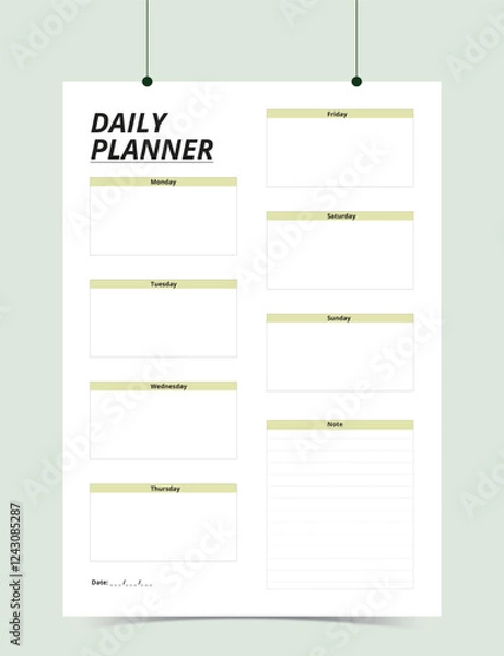 Fototapeta Minimalist Printable vector planner template design, Daily planner for every day, Schedule, tasks, notes for the every day and simple printable to do list, Vector graphic set for daily routine.