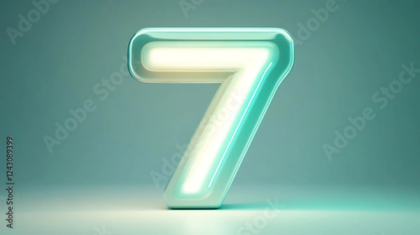 Fototapeta smooth, futuristic number 7 with glowing edges and soft lighting, seamlessly blending into a white background