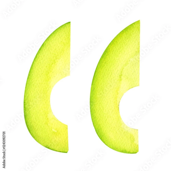 Obraz Sliced avocado pieces with a smooth texture and rich green color, rendered in watercolor. Great for organic menus, diet guides, eco-friendly branding, and wellness-focused culinary projects.