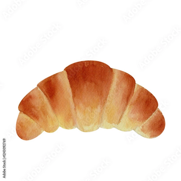 Obraz Classic French croissant with crispy layers and a buttery aroma, painted in watercolor. Suitable for patisserie promotions, breakfast illustrations, organic bakery visuals, and recipe books